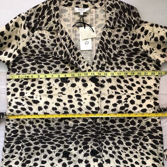 NWT SEA NY white leopard double breasted trench coat Size L - Picture 11 of 14